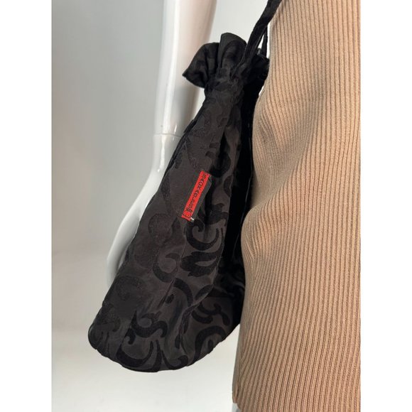Sackables Flocked Scroll Vintage 90s Evening Bag Drawstring OS Black Nylon Blend - Picture 1 of 16